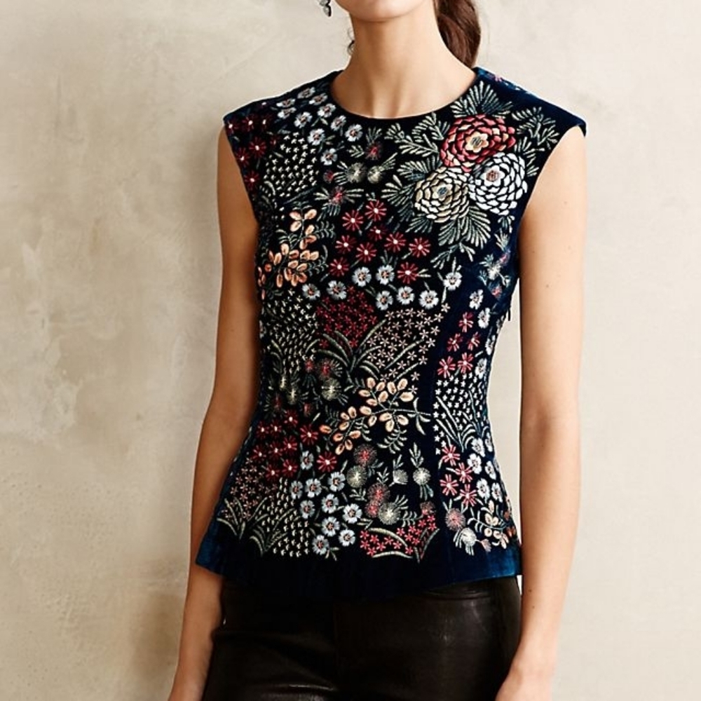 Payal Pratap embroidered velvet peplum top